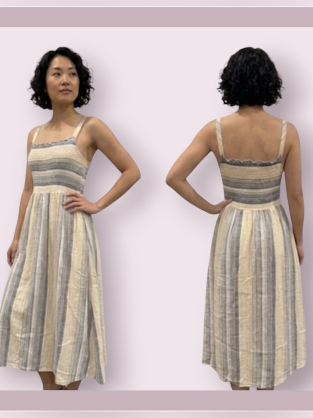 Artisan Ny Cream and Gray Striped Midi Dress